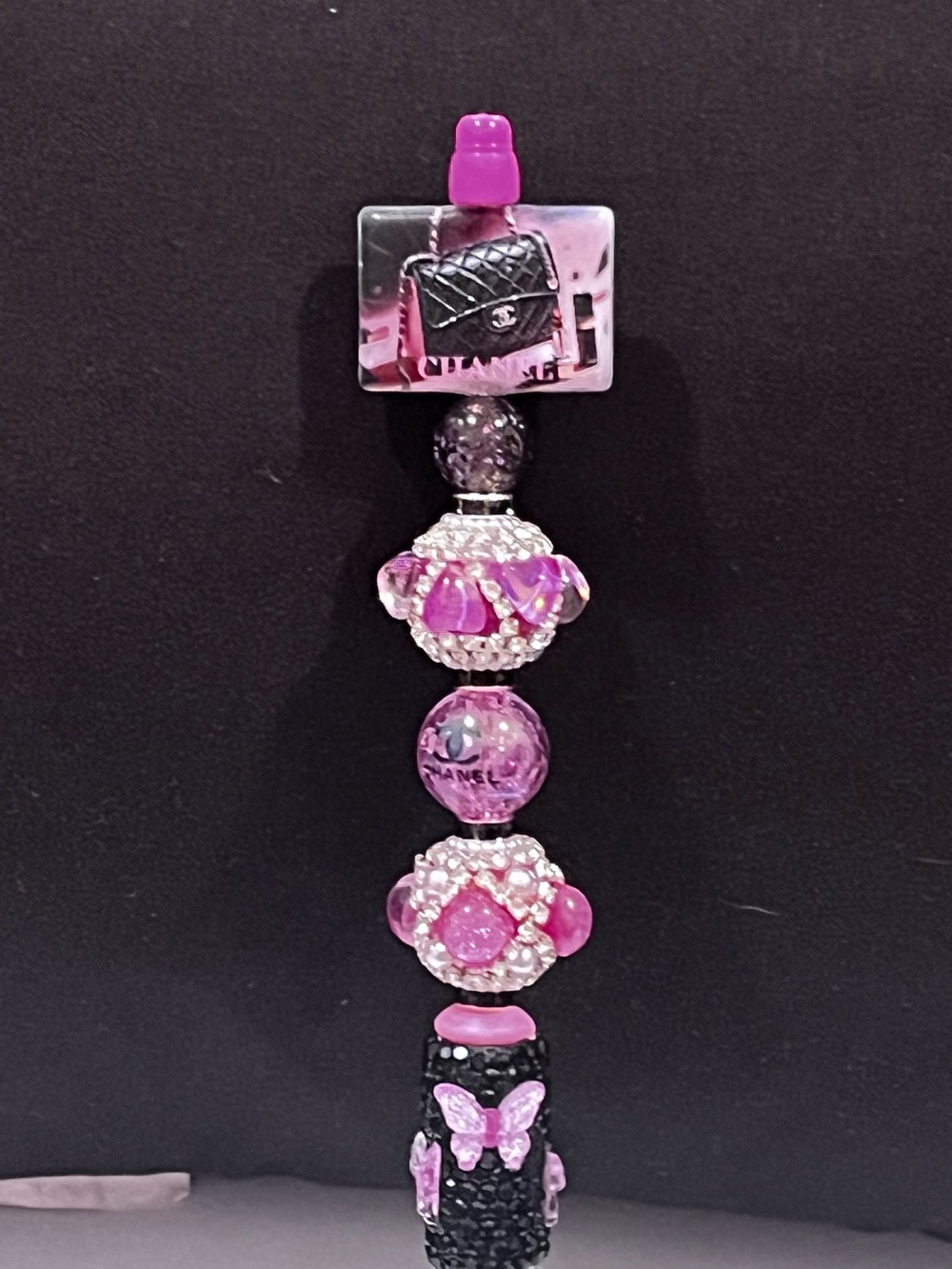 Rare Pink butterfly detail Designer-Inspired focal fancy beaded pen